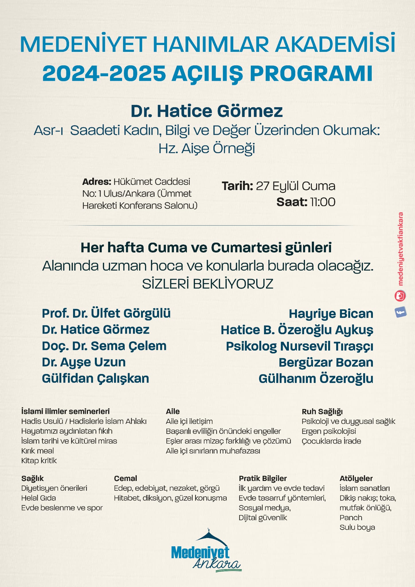 Medeniyet Hanımlar Akademisi 2024   2025 Programı