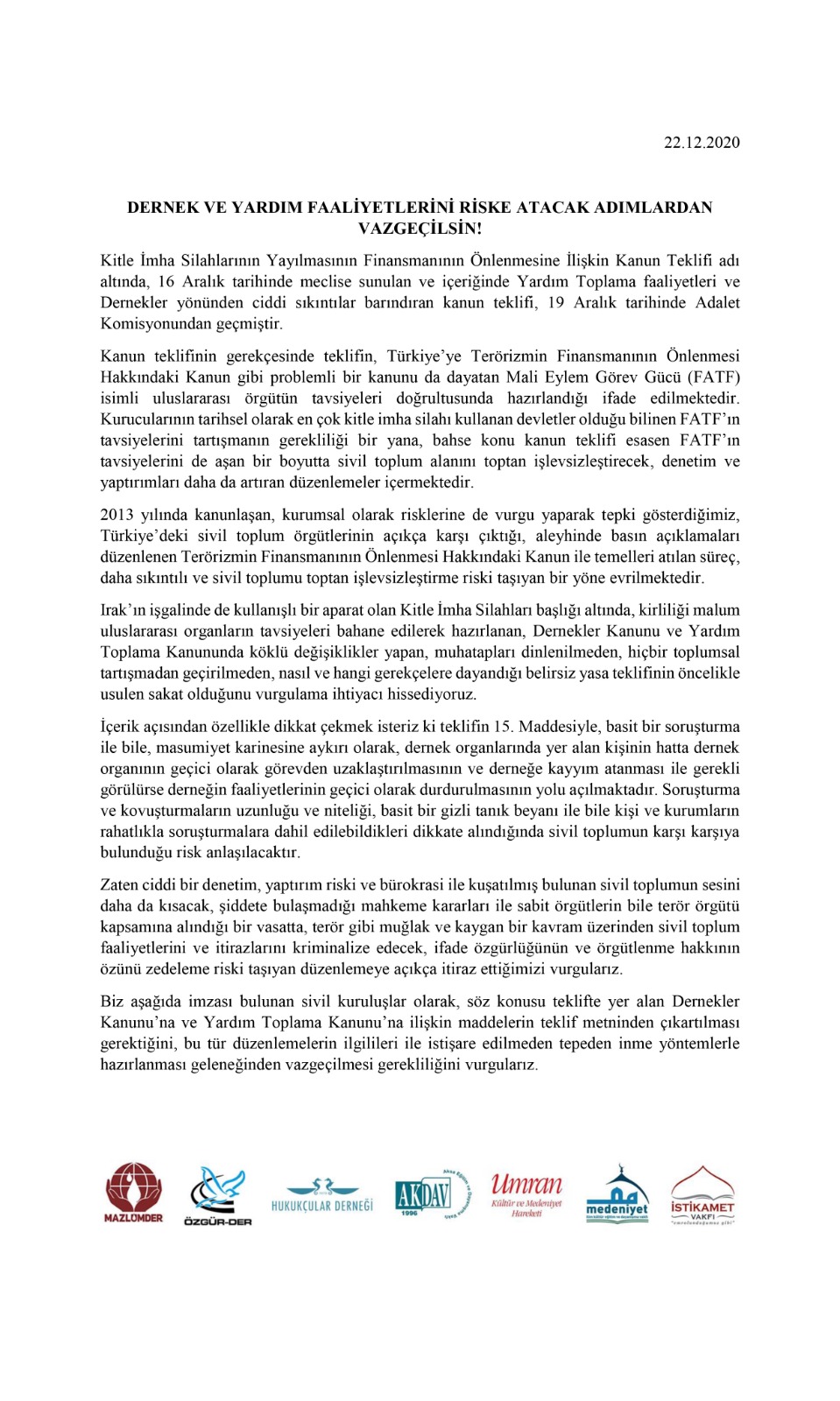 dernek ve yardım faaliyetleri basin aciklamasi