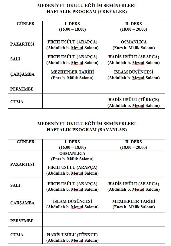 MEDENİYET OKULU EĞİTİM SEMİNERLERİ BAŞLIYOR